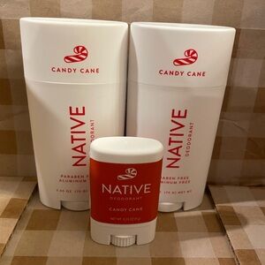 Native Candy Cane Deodorant Duo 2 Full Size & 1 Travel - White and Red